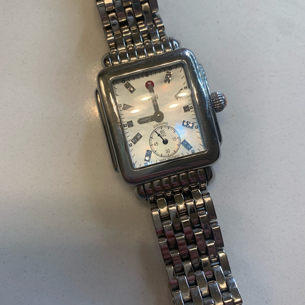 Michele Watch — Silver Deco Mid 18 Diamond Watch